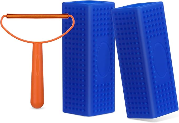 Honeydak 3 Pieces Hair Remover Tool Dog Hair Remover Pro Silicone Cleaner Brush Roller Fuzz Hairball Brush for Carpet Rake, Car Mat, Couch, Pet Bed, Clothes(Blue, Orange)