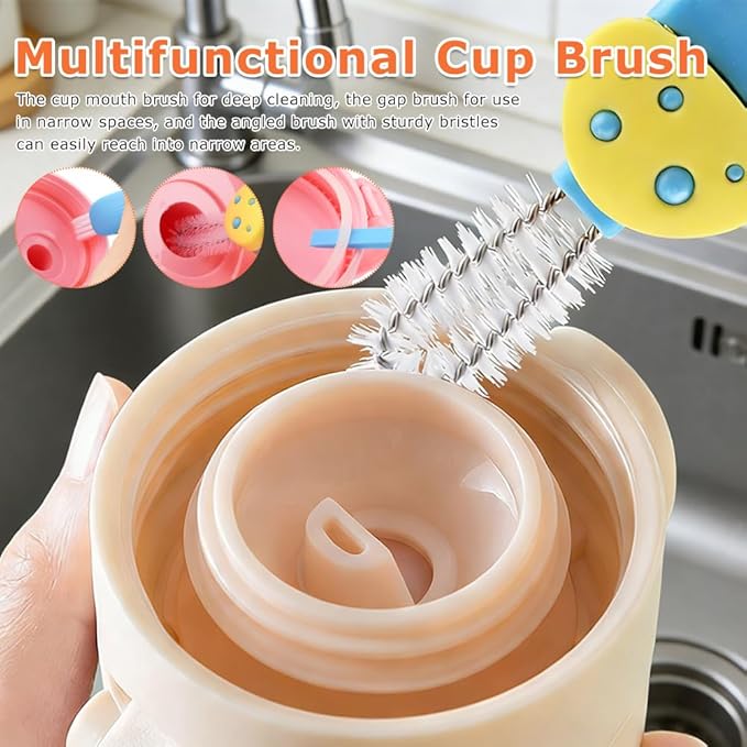 3 in 1 Cup Lid Cleaning Brush Multifunctional Cup Lid Ga-p Cleaner,Portable Silicone Cups Lids Ga-p Cleaner,with 3 Straw Cleaner Brush, for Bottle Tight Spaces Cups