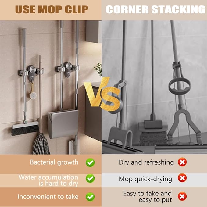 Broom and Mop Holder Wall Mount 2PCS Suction Cup Organizer with Retractable Rack No Drill Bathroom Storage Transparent Clear