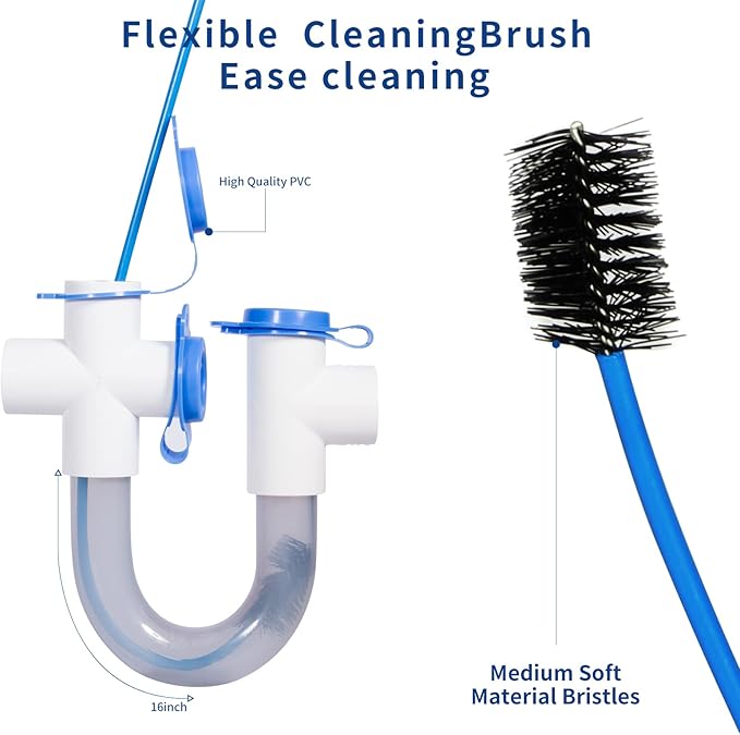 3/4 -inch Standard Condensate Trap with Cleaning Brush, PVC U Trap for HVAC Systems, Air Conditioner, Effectively Drains Condensate.