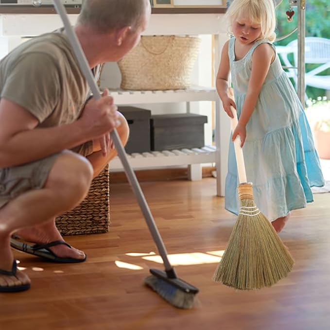 SAFIGLE Handwoven Miscanthus Straw Broom Soft Bristle Indoor Sweeper Removable Design for Living Room Bedroom Kitchen Cleaning