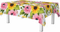 Sunflowers Yellow Table Cloth 52x70 Yellow Pink Sunflower Poppies with Leaves Tablecloth Rectangle Table for Dining Kitchen Banquet Party Decorative Outdoor Picnic