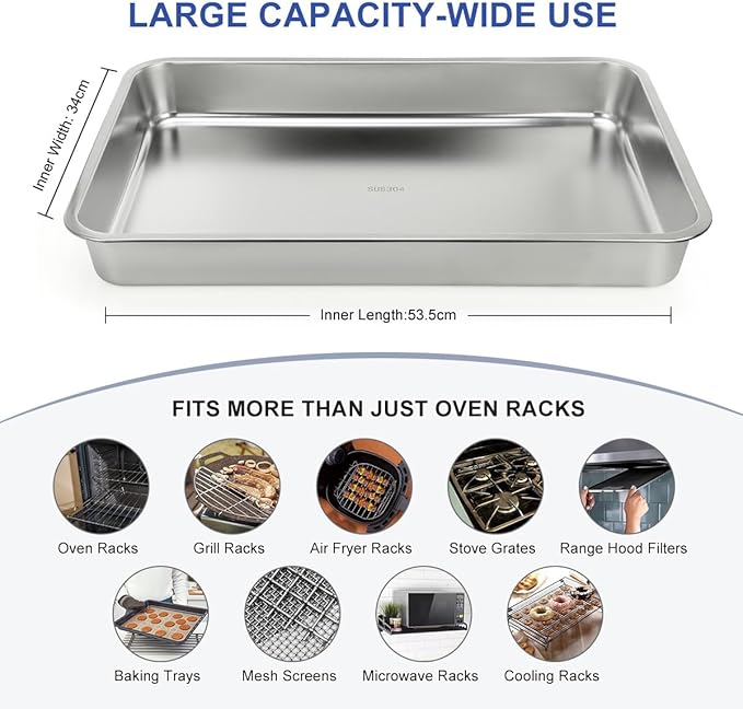 LANMU Stainless Steel Oven Rack Cleaning Tray, Large Capacity Soaking Tray for Grill Grates, BBQ Rack, Reusable & Leak-proof Oven Shelf Cleaning Tool