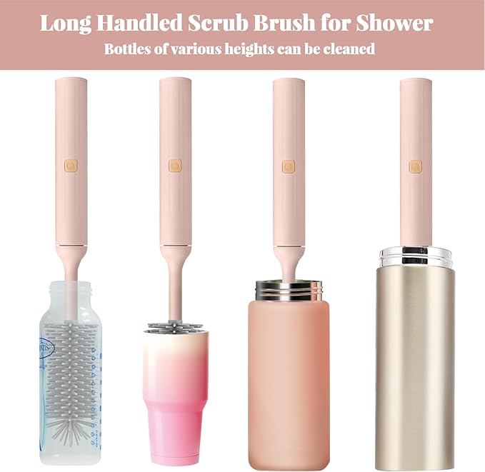 Electric Cleaning Brush with USB Rechargeable Electric Bottle Brush Cleaner and 3 Replaceable Silicone Bottle Brushes and Straw Cleaner Brush,Perfect Baby Gifts and Kitchen Brushes(Pink)