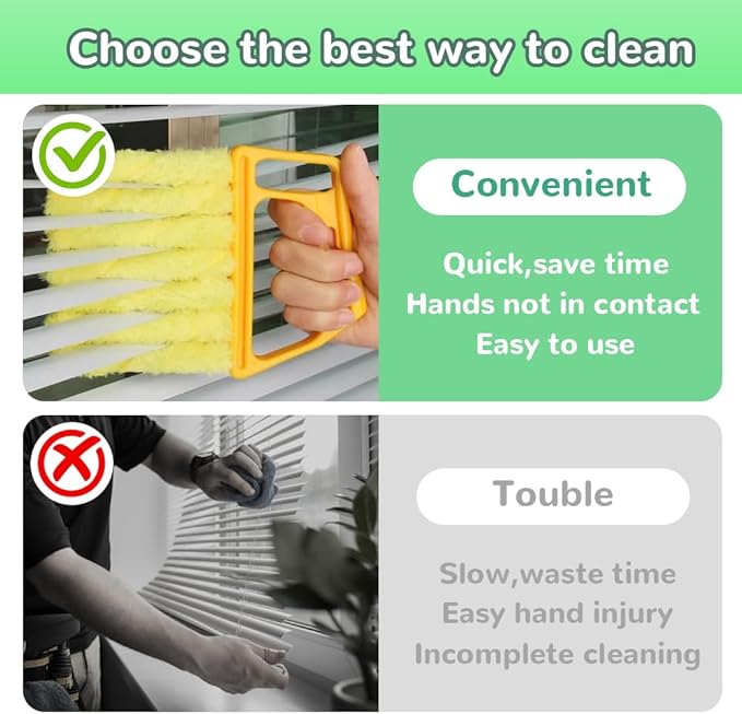 4PC Blind Cleaner Duster Tool, 2025 Upgrade Window Venetian Microfiber 7 Finger Duster Brush Dusting Cleaner Tools for Window Shutters Air Conditioner Vinyl Wood Blinds with 4 Cloth Cover (B)
