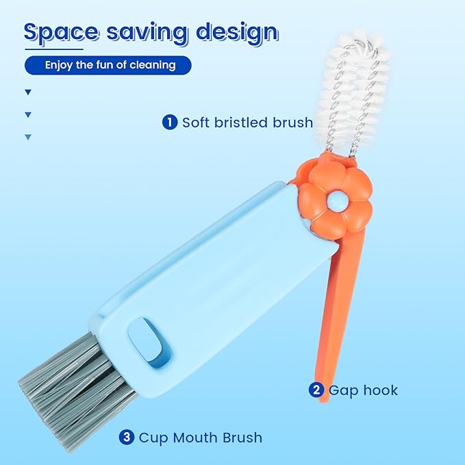 24 Pack 3 in 1 Cup Lid Cleaning Brush, 180° Rotatable Bottle Brush Gap Cleaner, Multifunctional Hangable Crevice Cleaning Brush for Baby Bottle, Water Bottle, Tumbler & Kitchen Mugs