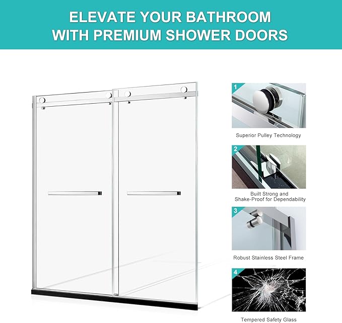 Milano Double Sliding Shower Door, 54 in.W x 74 in.H Framed Shower Door 5/16"(8mm) Clear Tempered Glass, 18 inch Pull Handle, Stainless Steel Hardware, Brushed Nickel Finished