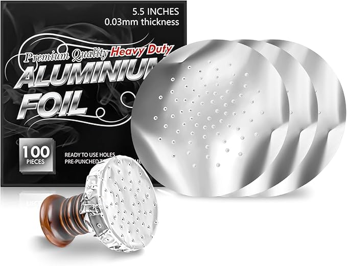 100 PCS Hookah Foil Pre Punched Shisha Aluminum Foil for Bowl Cover Screen Easy to Pull and Replace 5.5 Inches 0.03mm