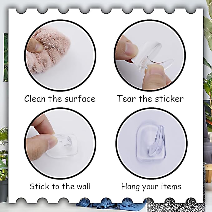36 Pieces Clear Adhesive Wall Hooks for Hanging, Transparent Sticky Hooks Small Seamless Command Hooks for Kitchen Bathroom Bedroom Office