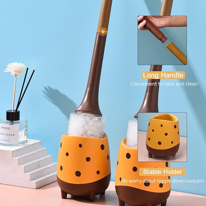 Toilet Brush Giraffe Shape,Cute Shape Look, PP Bristles Round Brush, Compact Size Toilet Brushes Floor Standing, 1-Pack