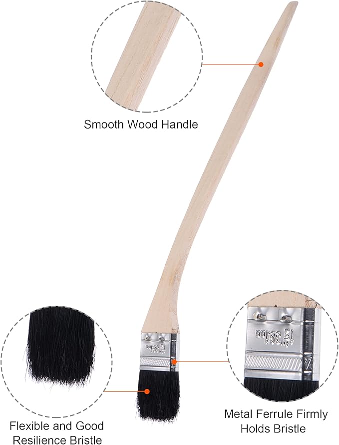 uxcell Bent Radiator Paint Brush 16" Length 1.5" Width Bristle with Long Wood Handle for Wall Treatment Black 4Pcs