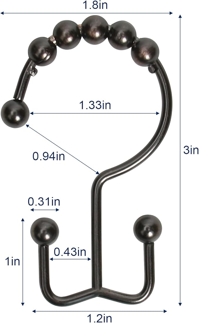 Shower Curtain Hooks,Sturdy Stainless Steel Double Sided Shower Hooks Rings for Bathroom Shower Curtain Rods Curtains Set of 12 Hooks - Bronze