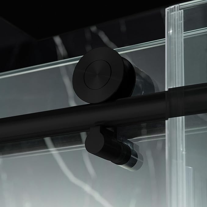 Woodbridge Frameless Single Sliding Shower Doors in Matte Black Finish, 45.5-48" Width x 76" Height with 3/8"(10mm) Clear Tempered Glass, Soft Close System and Explosion-Proof Film, BSDC4876-MB