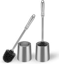 Toilet Brush and Holder 2 Pack with Long Handle - Non-Slip Grip Toilet Bowl Brush Set for Deep Cleaning Bathroom, Toilet Scrubber- Gray