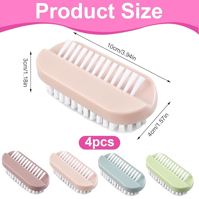 4pcs Nail Brush for Cleaning Fingernails, Nail Brushes for Cleaning, Two Sided Nails Scrubber Brush for Men Women Fingernail Clean Up Brushes (Purple, Blue, Green, Pink)