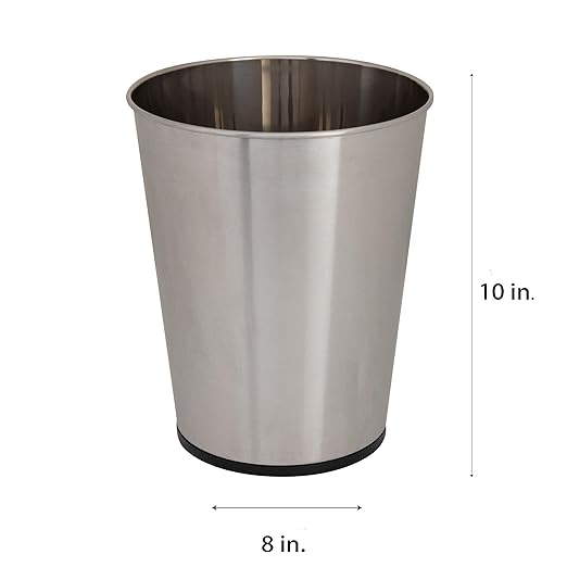Bath Bliss 5 Liter Small Wastebasket | Round Open Top | Trash Can | Bathroom | Bedroom | Kitchen | Office | Dorm | Disposal Waste Bin | Garbage | Stainless Steel