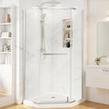 36" D x 36" W x 72" H Neo-Angle Frameless Shower Door, 1/4” (6MM) SGCC Tempered Glass with Explosion-Proof Film and Nano Coating, Brushed Nickel Stainless Steel Frame
