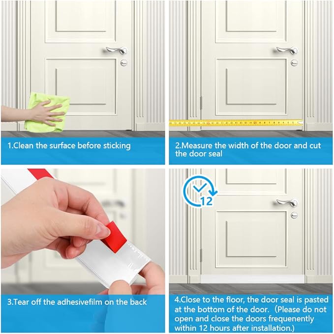 Ainiv Door Draft Stopper Under Door Seal, 2" W x 39" Cutable Soundproof Door Seal, Adhesive Under Door Sweep Weather Stripping Soundproof Kit, Under Door Draft Stopper Seals Anti-Collision-White