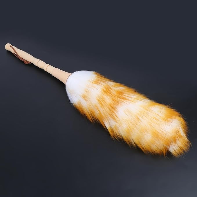 Lambswool Duster with Solid Wooden Handle, Antistatic Soft Wool Duster Dust Cleaner, 19.7in Household Furniture Cleaning Tool