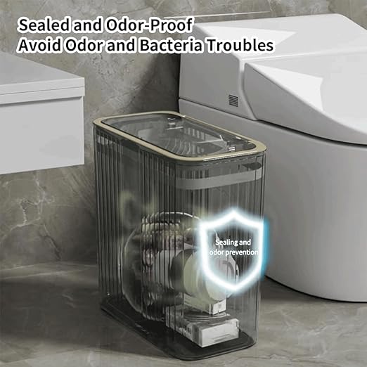 Bathroom Trash Can with Lid3.5 Gallon Garbage Can，for Bedroom, Office, Plastic Slim Waste Basket with Press Top Lid, 15l Clear Trash Bin for Home Slim Trash Bin Clear, Kitchen(Gray)