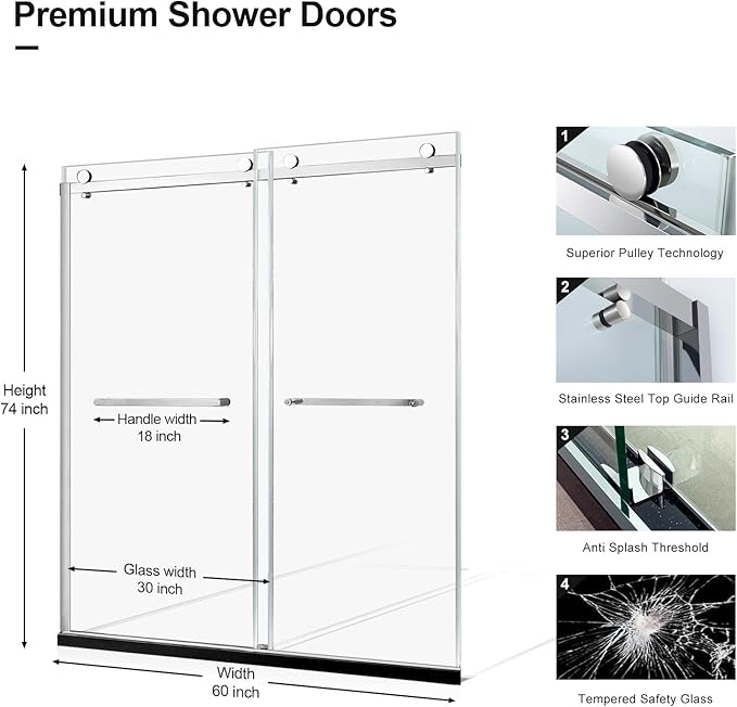 Shower Door, 56-60" W x 74" H Framed Double Sliding Shower Door with 5/16"(8mm) Clear Tempered Glass, Glass ShowerDoor w/Explosion-Proof Film Nano Coating,Brushed Nickel Finished