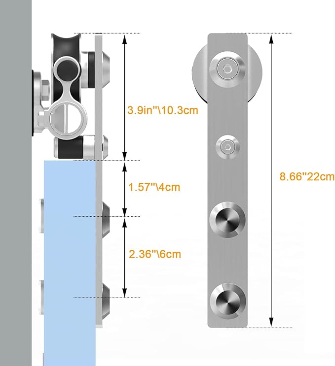 CCJH 12FT Stainless Sliding Barn Door Hardware Kit Heavy Duty for Single Wooden Door (Flat Shape Hanger)