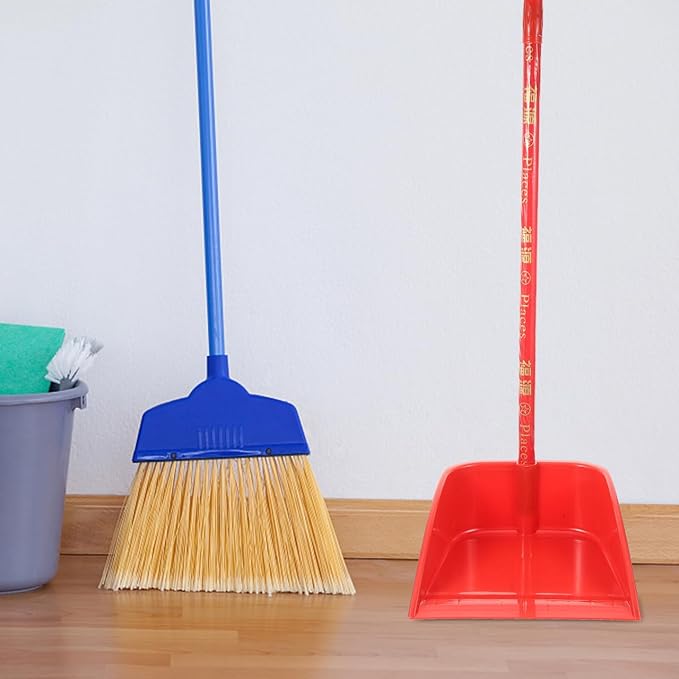 COHEALI Household Dustpan with Long Handle 26.77In Lightweight Upright Cleaning Shovel Reusable Dust Pan for Home Office Kitchen Floor Sweeping (Red)