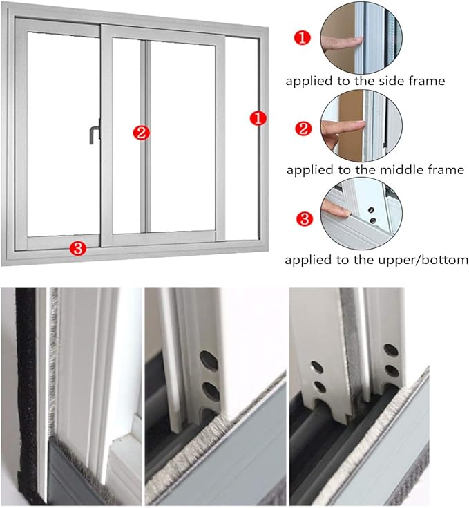Weather Stripping Brush for Sliding Windows/Doors Frame Side,Pile Self Adhesive Weatherstrip Seal Strip Sealer Draft Stoppers (32ft x11/32 Backing x 9/16 Brush inch, Grey)