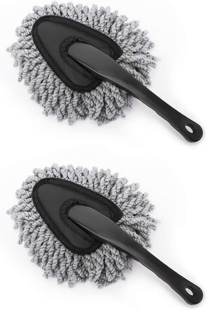 MoKo Car Duster, 2 Pack Super Soft Microfiber Dash Duster Detail Brush Set Interior Exterior Cleaning Dusting and Washing Tool for Car Motorcycle Automotive Dashboard Air Vents - Gray