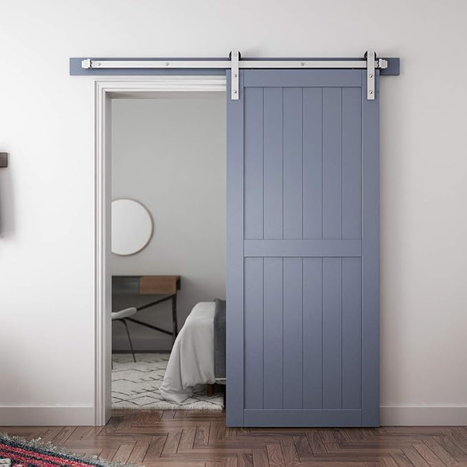 SMARTSTANDARD 6 Feet Brushed Nickel Sliding Barn Hardware Kit-Sturdy Silvery Track-Smoothly and Quietly-Simple and Easy to Install-Fit 36" Wide Door Panel (I Shape Hanger)