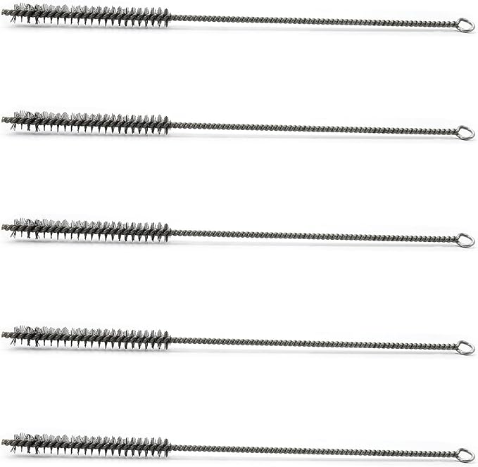 Utoolmart Wire Tube Brushes, Stainless Steel Spiral Power Bottle Brush, Long-Handle Bristle Pipe Cleaning Tool, 0.5" Diameter 12" Length for Auto Parts, Bottles, Tubes, Keyboards,Glass, 5pcs