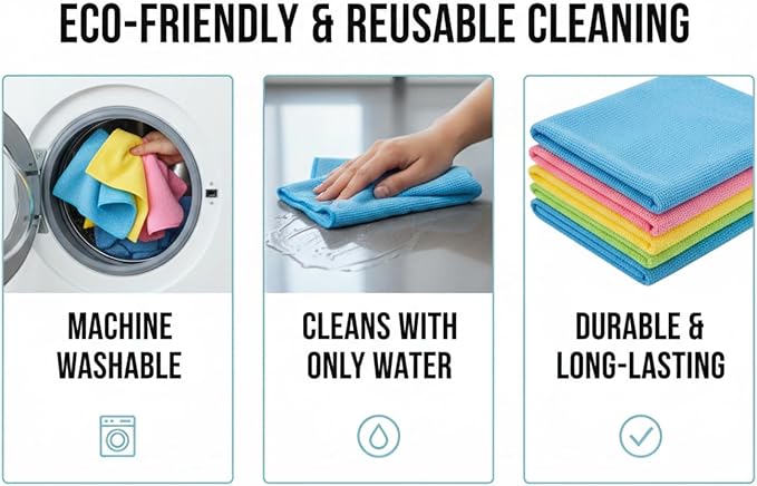 Microfiber Cleaning Cloths | Ultra Absorbent | Lint Free | Streak Free | Non-Abrasive | Reusable and Washable | 12" x 12" | Pack of 12