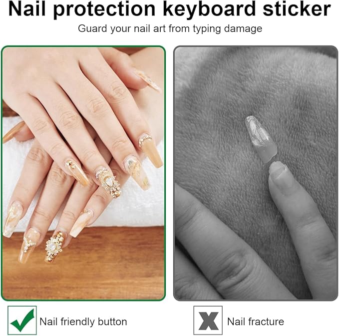 128 PCS Raised Keyboard Stickers for Long Nails Protector,with Cleaning Brush,Silicone Keyboard Self Adhesive Keycap Riser Bubbles Covers for Nail Art Typing Gaming Round Keyboard PC, Cylinder