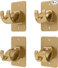 4 Pieces Self Adhesive Curtain Rod Bracket Universal Plastic Curtain Rod Holders, No Drill Curtain Rod Brackets Curtain Rod Hooks for Bathroom, Bedroom, Livingroom, Kitchen (Gold)