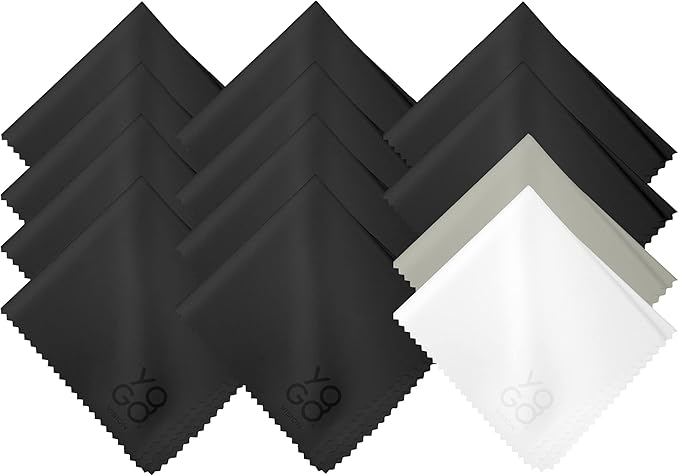 Microfiber Cleaning Cloth 12-Pack Individualy Packed (6"x 7") Glasses Cleaning Cloths for Eyeglasses Phone Computer Screen Laptop Camera Lenses (10 White, 1 Grey, 1 White)