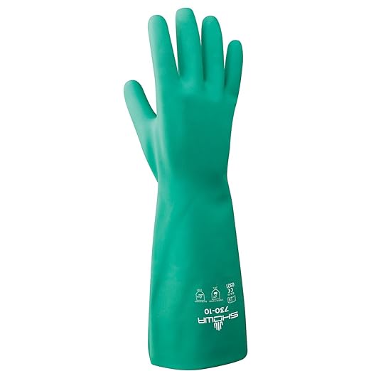 SHOWA 730 Nitrile Chemical Resistant Safety Glove with Cotton Flocked Liner, Food Safe, 15 Mil Thick, 13" Length, Medium (12 Pair)