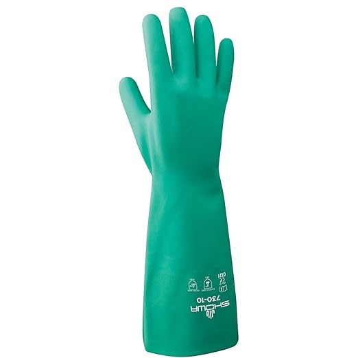 SHOWA 730 Nitrile Chemical Resistant Safety Glove with Cotton Flocked Liner, Food Safe, 15 Mil Thick, 13" Length, Small (12 Pair)