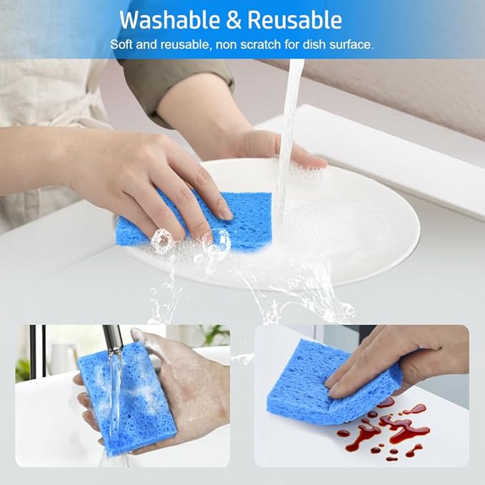 Mcyye 4PCS Compressed Kitchen Sponges for Household Use, Zero Scratch Scrub Dish Sponge Kitchen, Dual Sided Multipurpose Cleaning Sponges for Dishes, Kitchenware, Dishwashing Brushes, Save Space