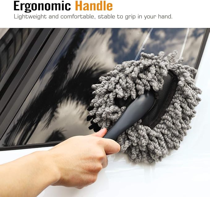 MoKo Car Duster, 2 Pack Super Soft Microfiber Dash Duster Detail Brush Set Interior Exterior Cleaning Dusting and Washing Tool for Car Motorcycle Automotive Dashboard Air Vents - Gray