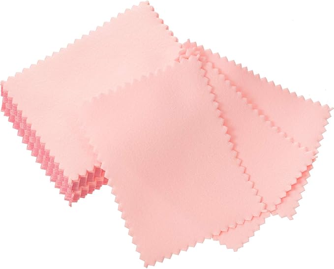 Tatuo 200 Pieces Jewelry Polishing Cloth 2.36 x 3.15 Inch Double-Sided Polishing Cloths Silver Glasses Cleaning Tools for Gold Silver and Platinum Jewelry Watch Coins Glasses(Pink)