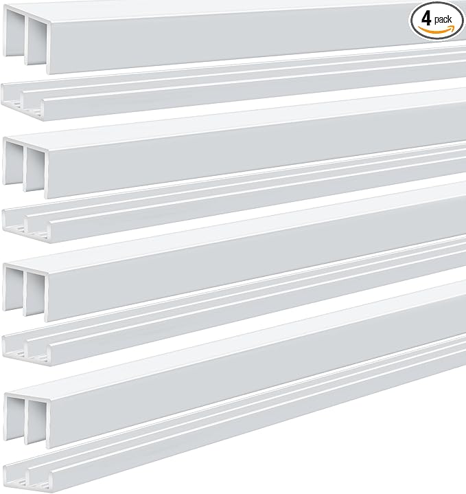Landical 4 Set 4 ft White Aluminum Sliding Door Track Set for 1/4" Thick Panels Closet Glass Doors Cabinet Window Aluminum Alloy Metal Sliding Track