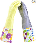 Household Gloves Latex Free Cleaning Grey and Yellow Gloves with Soft Lining Long Cuff 15" & Grip (2 Pair), Large