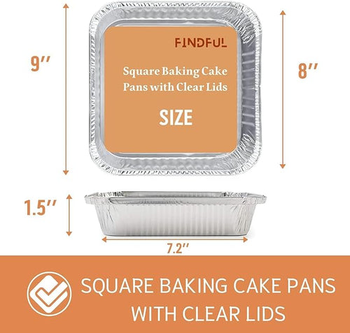 (35 Pack) 8x8 Aluminum Pans with Clear Plastic Lids - Square Baking Cake Pans - Foil Pans with Lids - Disposable Food Containers Great for Cooking, Heating, Storing, Prepping Food