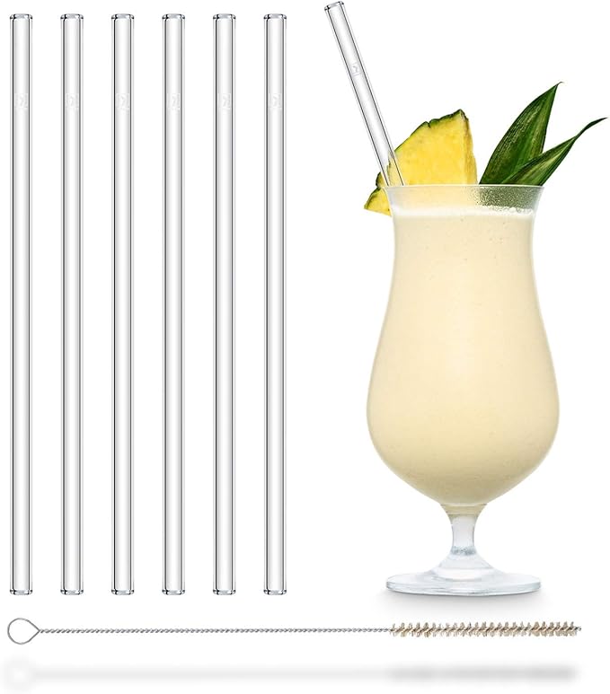 HALM Glass Straws - 6x 9 inch Reusable Drinking Straws + Plastic-Free Cleaning Brush - Made in Germany - Dishwasher Safe - Eco-Friendly - Straight - Perfect for Smoothies, Cocktails