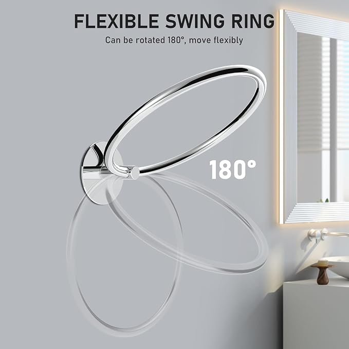 SetSail Adhesive Towel Holder for Bathroom Wall Stainless Steel Hand Towel Ring Towel Hanger for Bathroom 2 Packs, Mirror Silver