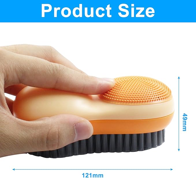 Hitefu 2 Pack Double Sided Laundry Stain Brush with Silicone Surface, Soft Bristle Scrub Brush for Shoes, Clothes, Underwhere & Fabric Cleaning (Blue & Orange)