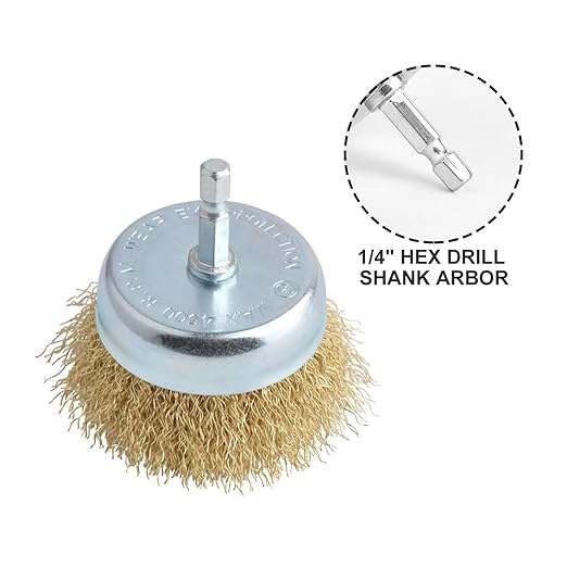 Gunpla 3" Wire Cup Brush with 1/4" Hex Shank Hardened Brass Steel Crimp Wheel Heavy Duty Wires Brushes for Metal, Removal of Rust Corrosion Paint