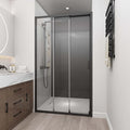 46" W x 78" H 3-Panels Sliding Shower Door, Shower Door Clear 6mm Tempered Glass with Matte Black Frame, 3-Panels Sliding Shower Easy to Clean,Three-Panel Synchronized Shower Sliding Door