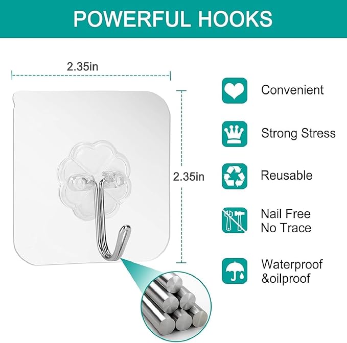 30 Pack Wall Heavy Duty 13lb(Max) Self Adhesive Hooks Waterproof Oilproof Hanging Hooks for Bathroom Shower Kitchen Office Outdoor Home Improvement Utility Hook