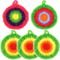 Garneck 5Pcs Dishwashing Towels Set Reusable Polyester Kitchen Cleaning Cloths Soft Round Dish Sponges Cleaning Scrubber with Hanging Loop for Dishes